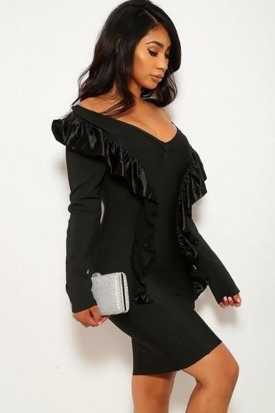 Long Sleeve, Off The Shoulder, V-cut Neckline Dress