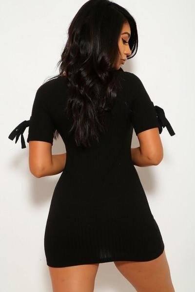 Solid, Wide Rib Knit, Scoop Neckline, Short Sleeves Dress
