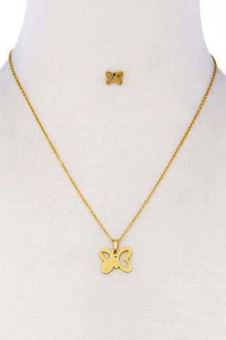 Cute Fashion Butterfly Pendant Necklace And Earring Set