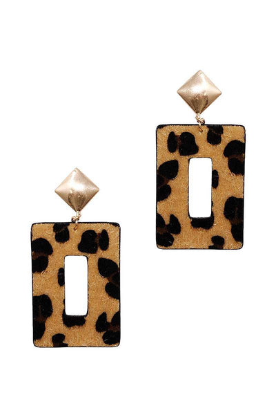 Modern Rectangle Leopard Fur Dangle Drop Earring