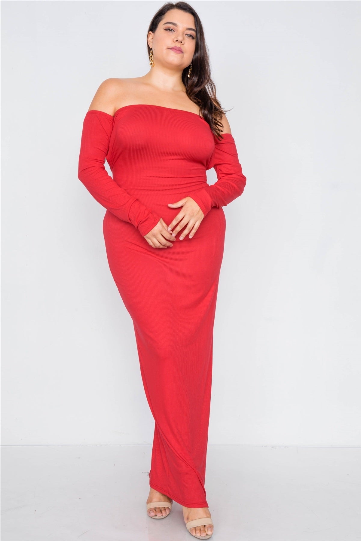 Plus Size Ribbed Black Maxi Dress