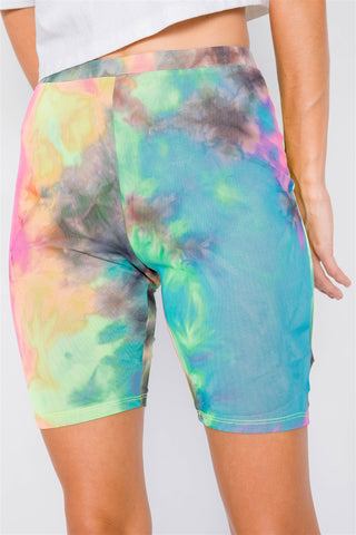 Neon Multi Tie Dye Mesh Sheer High-waist Biker Shorts