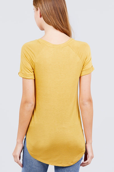 Short Raglan Sleeve Round Neck W/pocket Rayon Spandex Top