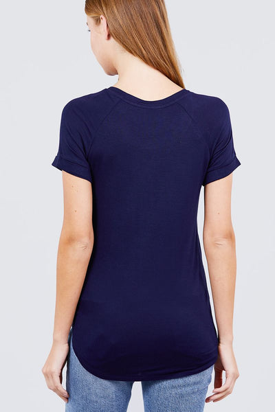 Short Raglan Sleeve Round Neck W/pocket Rayon Spandex Top