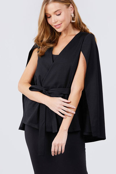 Open Peaked Front W/belt Detail Cape Jacket