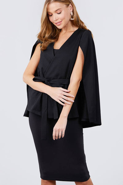 Open Peaked Front W/belt Detail Cape Jacket
