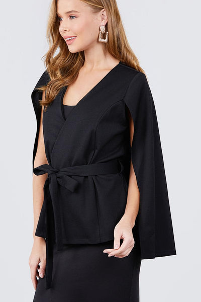 Open Peaked Front W/belt Detail Cape Jacket