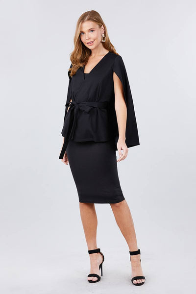 Open Peaked Front W/belt Detail Cape Jacket