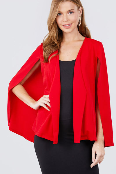 Open Peaked Front W/belt Detail Cape Jacket