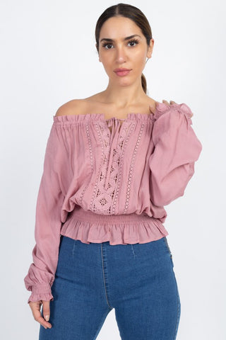 Off Shoulder Embroidered Shirt