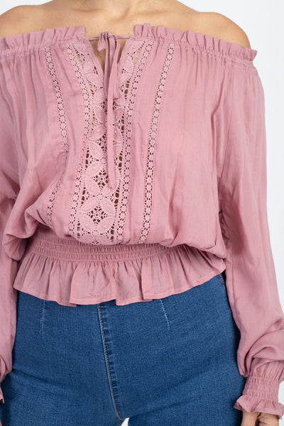 Off Shoulder Embroidered Shirt