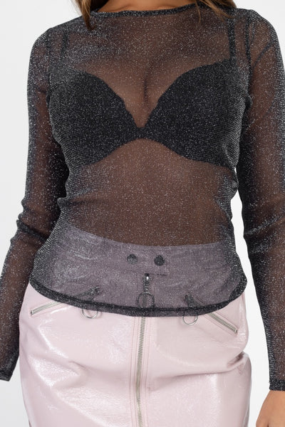Sheer Mesh Metallic Top
