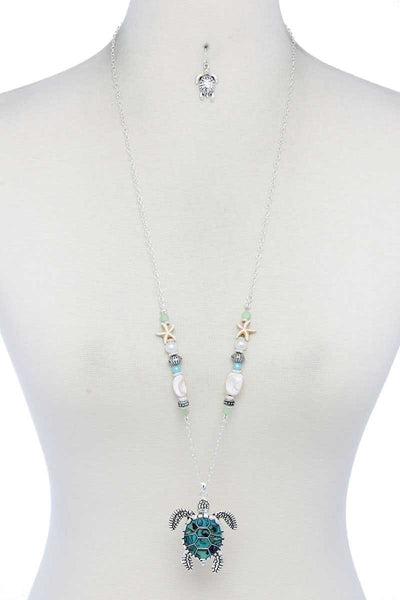 Turtle Pendant Beaded Necklace