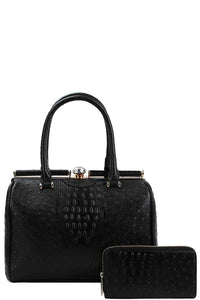 Stylish Croco Pattern Structured Doctor Bag With Matching Wallet