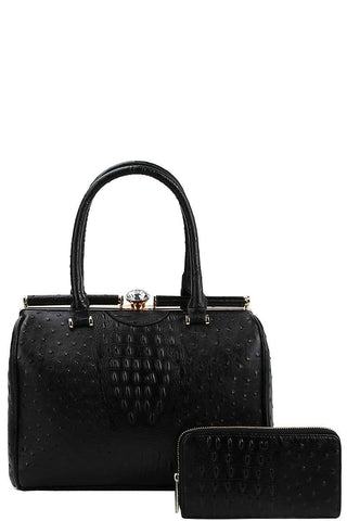 Stylish Croco Pattern Structured Doctor Bag With Matching Wallet