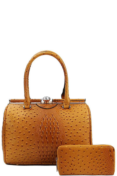 Stylish Croco Pattern Structured Doctor Bag With Matching Wallet