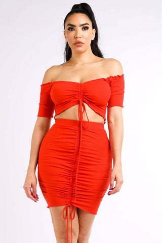 Ribbed Off Shoulder Top & Skirt Set