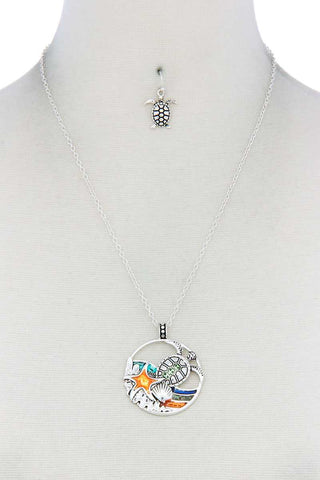 Sea Turtle Wave Pendant Necklace