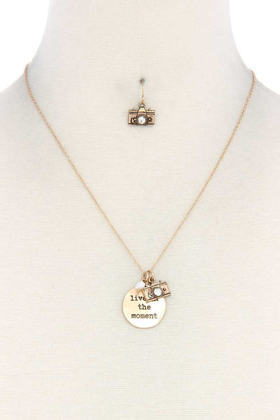 Live In The Moment Pendant Necklace And Earring Set