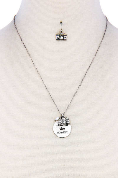 Live In The Moment Pendant Necklace And Earring Set