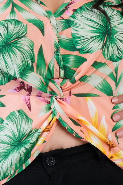 Plus Size Multi Tropical Floral Front Roll Butterfly Sleeve Top