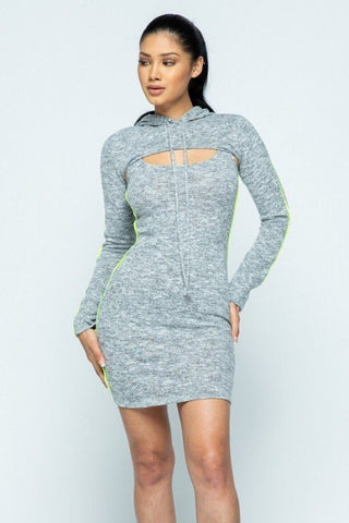 Brushed Hacci Side Piping Detail Hoodie And Tank Top Dress Set