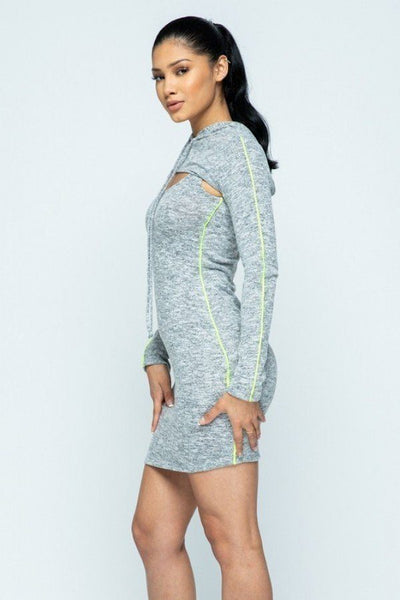 Brushed Hacci Side Piping Detail Hoodie And Tank Top Dress Set