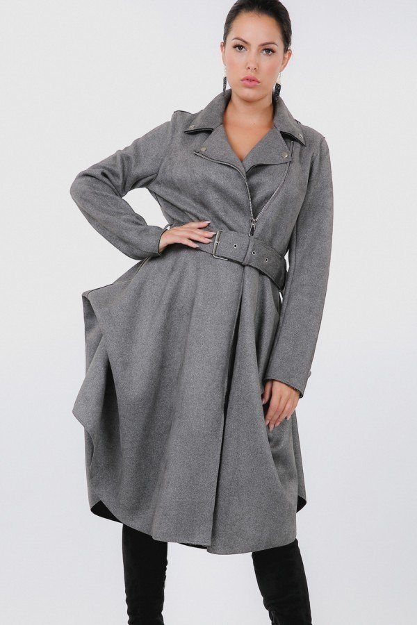 Waist Belt Tacked Faux Suede Coat