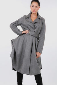 Waist Belt Tacked Faux Suede Coat