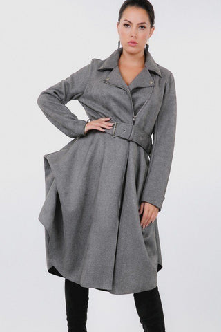 Waist Belt Tacked Faux Suede Coat