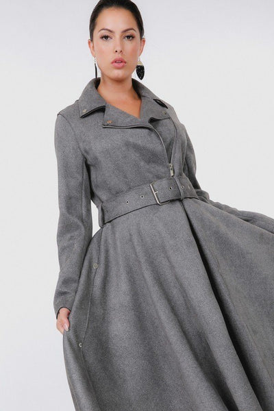 Waist Belt Tacked Faux Suede Coat