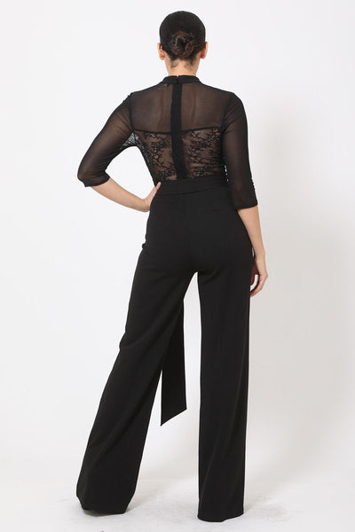 Deep V-neck Mesh See Through W/ Crotchet Jumpsuit