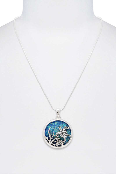 Stylish Sea Turtle Circle Pendant Necklace
