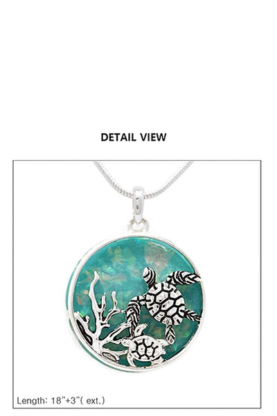 Stylish Sea Turtle Circle Pendant Necklace