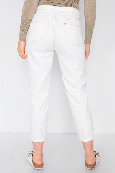 Off White With Brown Stitching Jeans