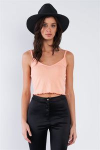 Boho Ribbed Low Back Spaghetti Strap Crop Top