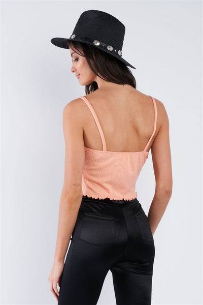 Boho Ribbed Low Back Spaghetti Strap Crop Top