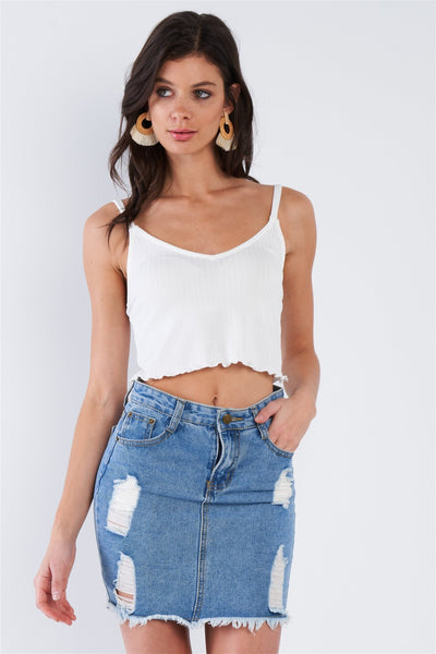 Boho Ribbed Low Back Spaghetti Strap Crop Top