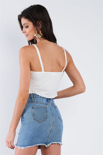 Boho Ribbed Low Back Spaghetti Strap Crop Top