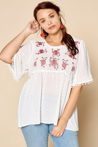 Lace Trimmed Bubble Chiffon Blouse
