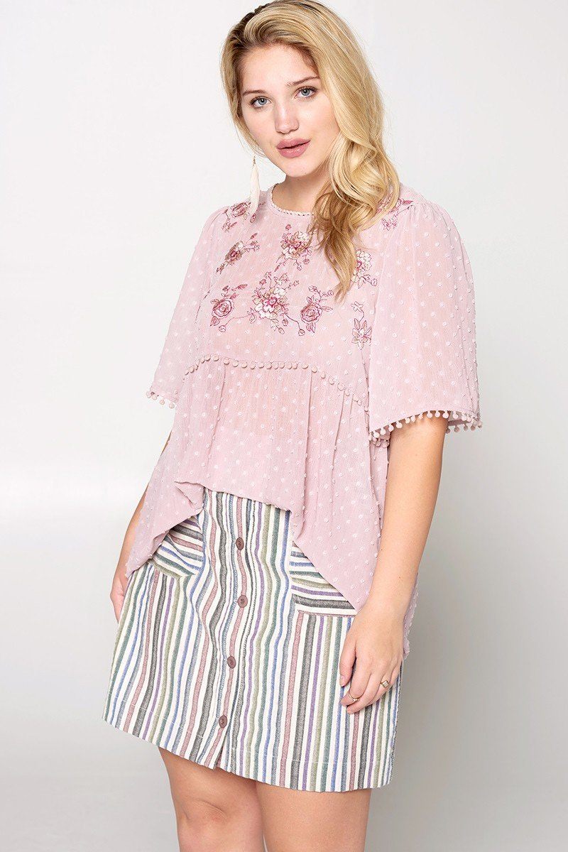 Lace Trimmed Bubble Chiffon Blouse