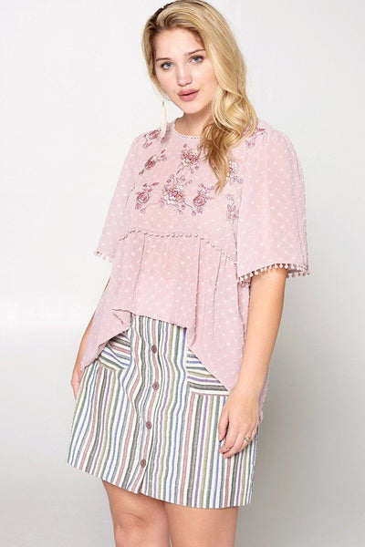 Lace Trimmed Bubble Chiffon Blouse