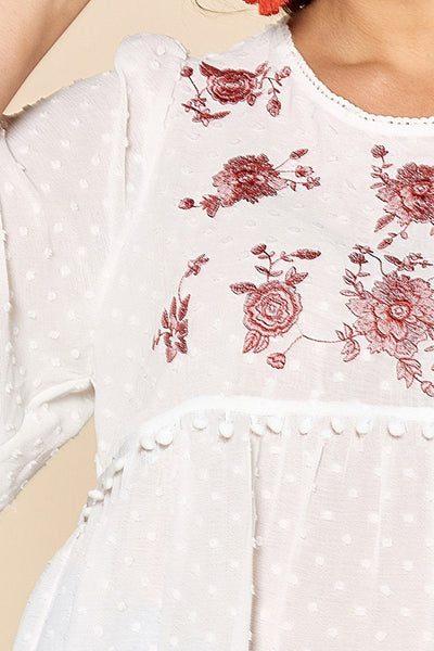 Lace Trimmed Bubble Chiffon Blouse