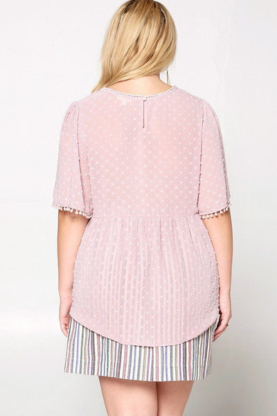 Lace Trimmed Bubble Chiffon Blouse