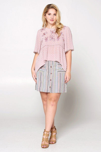 Lace Trimmed Bubble Chiffon Blouse