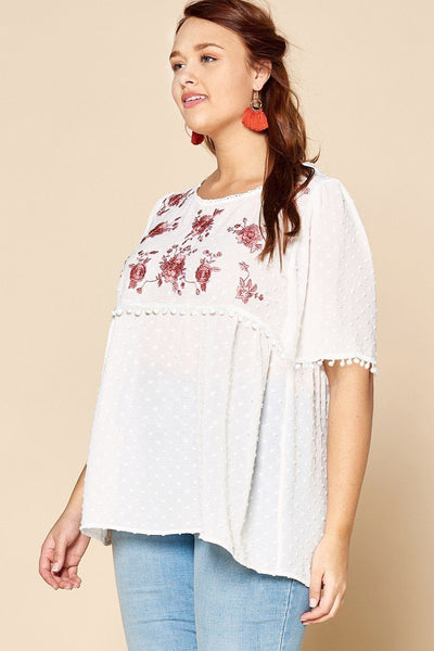 Lace Trimmed Bubble Chiffon Blouse