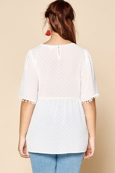 Lace Trimmed Bubble Chiffon Blouse