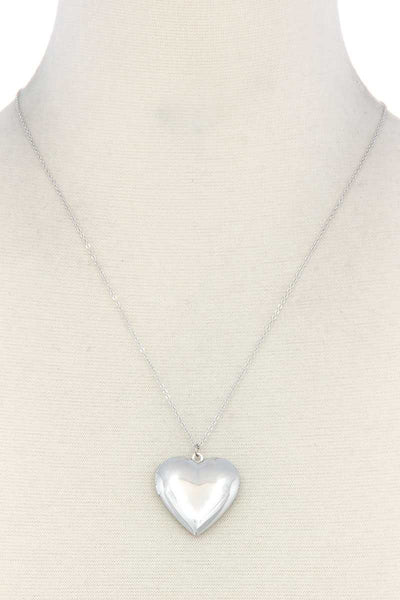 Puffy Metal Heart Locket Necklace