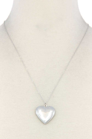 Puffy Metal Heart Locket Necklace