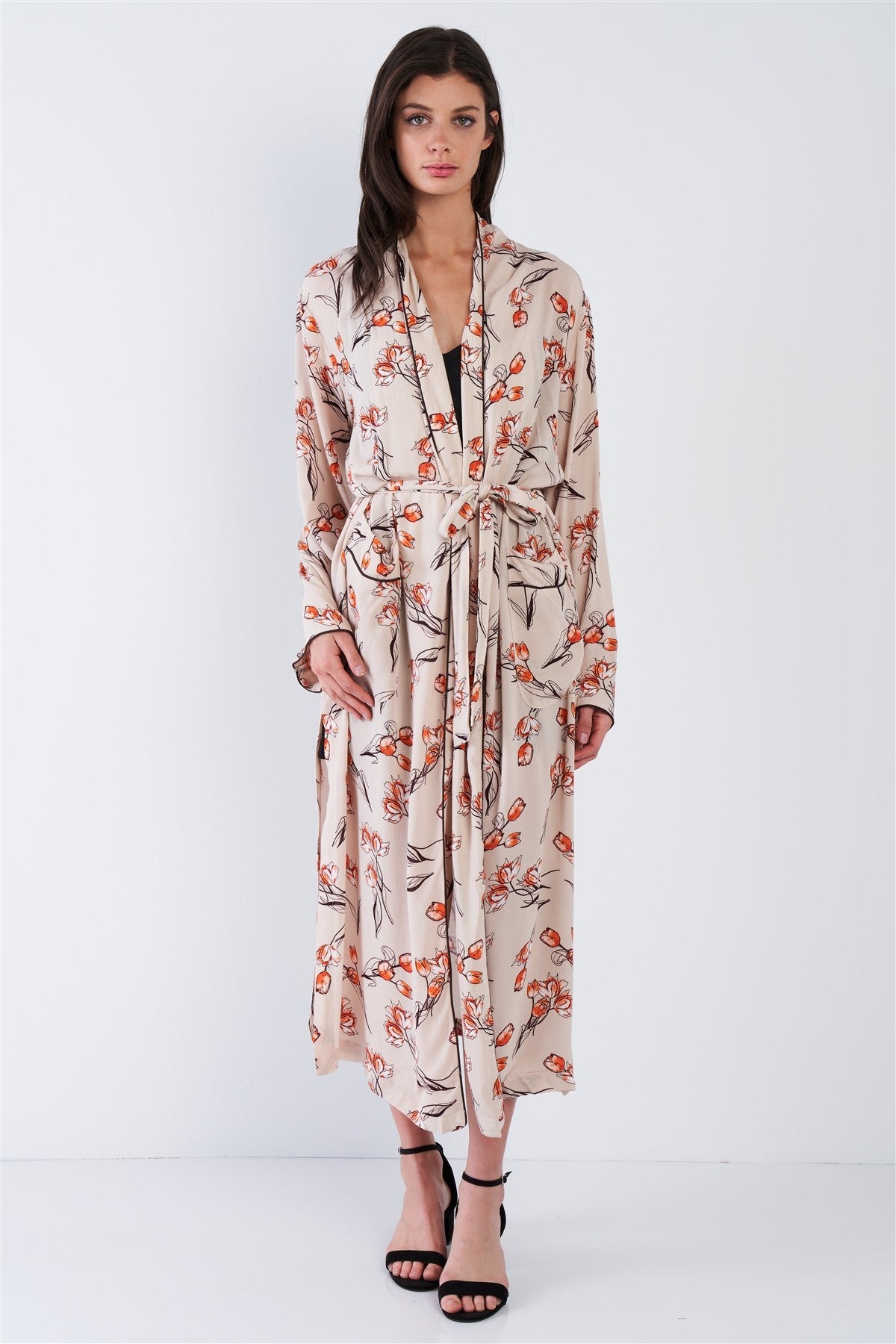 Flower Self-tie Kimono Duster